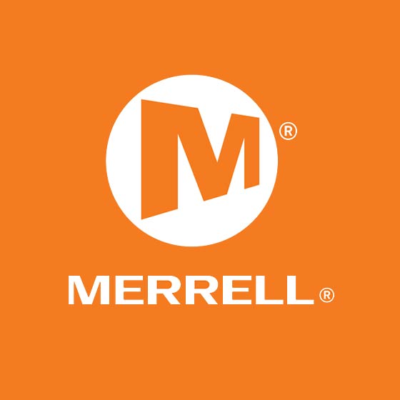 square orange logo of merrell footwear brand